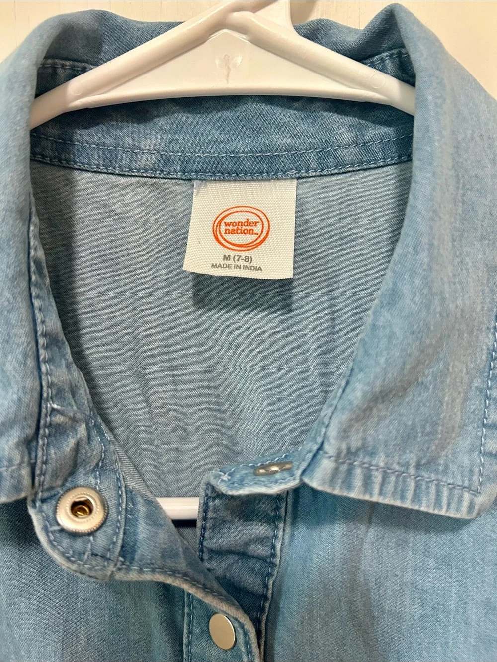 Wonder Nation Girls Denim Tiered Shirt Dress Blue Chambray Puff Sleeve Sz M 7-8